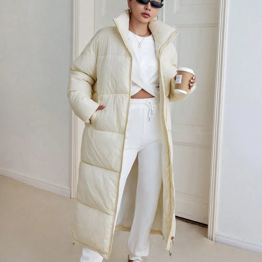 White Preppy Womens Zip Up Puffer Coat - Picture 4 of 6